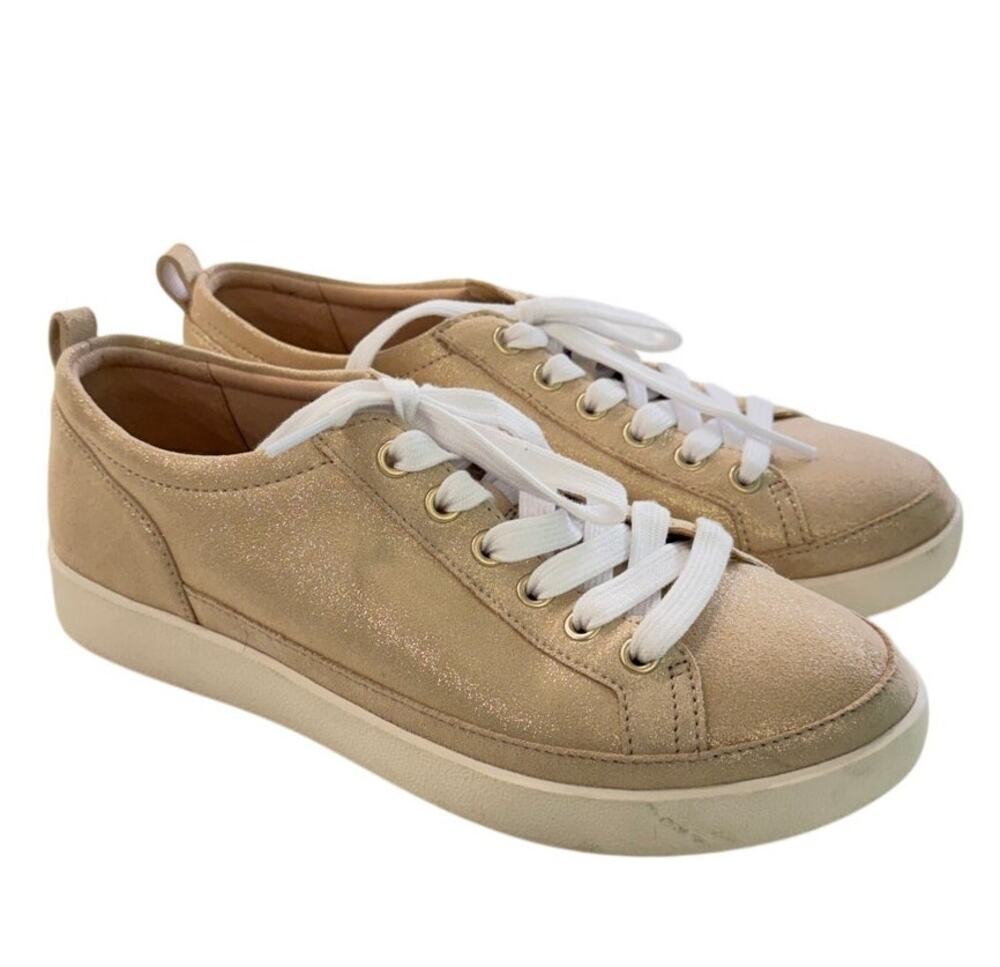 Vionic Sneakers Womens 7.5 Gold Metallic Suede Lace Up Comfort Orthotic